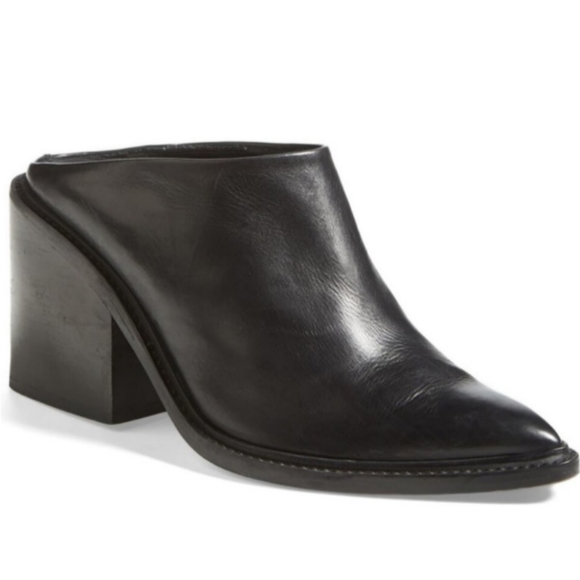 Helmut Lang Schist Leather Pointed Toe Mule Heel EU 37 Whimsigoth Goth - Picture 1 of 14